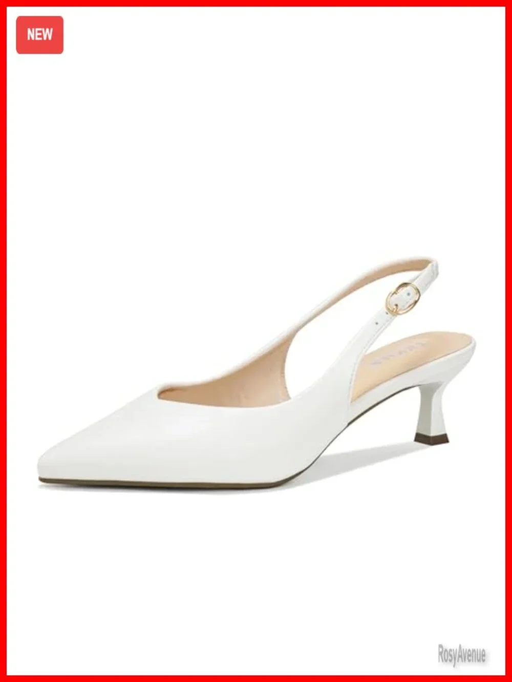 Slingback Kitten Heel Pumps with Pointed Toe, Adjustable Strap